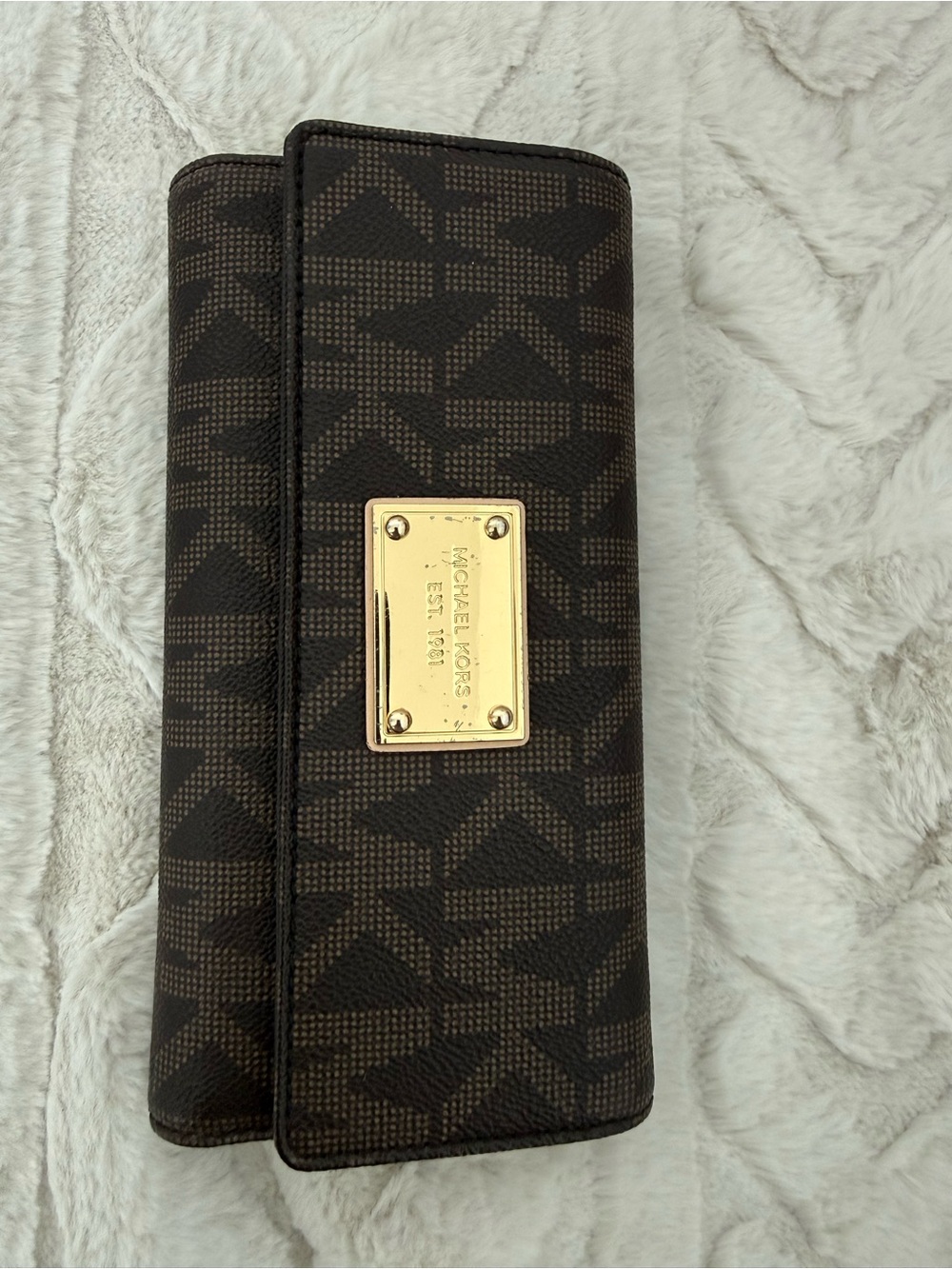 Michael Kors Dark Brown Logo Continental Wallet with Gold Plate